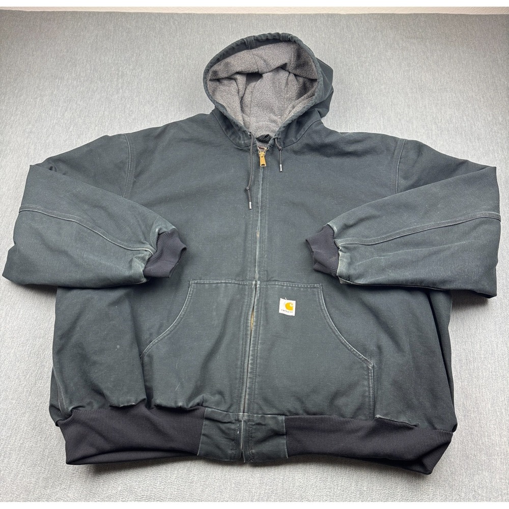 Vintage Carhartt Jacket Mens 4XL Black Hooded Fleece Lined Duck Canvas Work J158